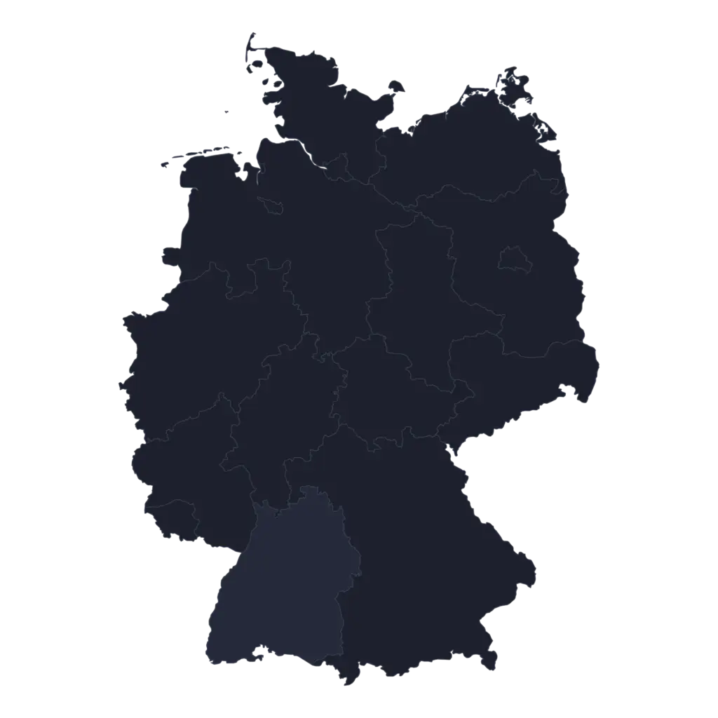 Stilisierte Deutschlandkarte mit Bundesländern und leuchtender Markierung auf Heidelberg